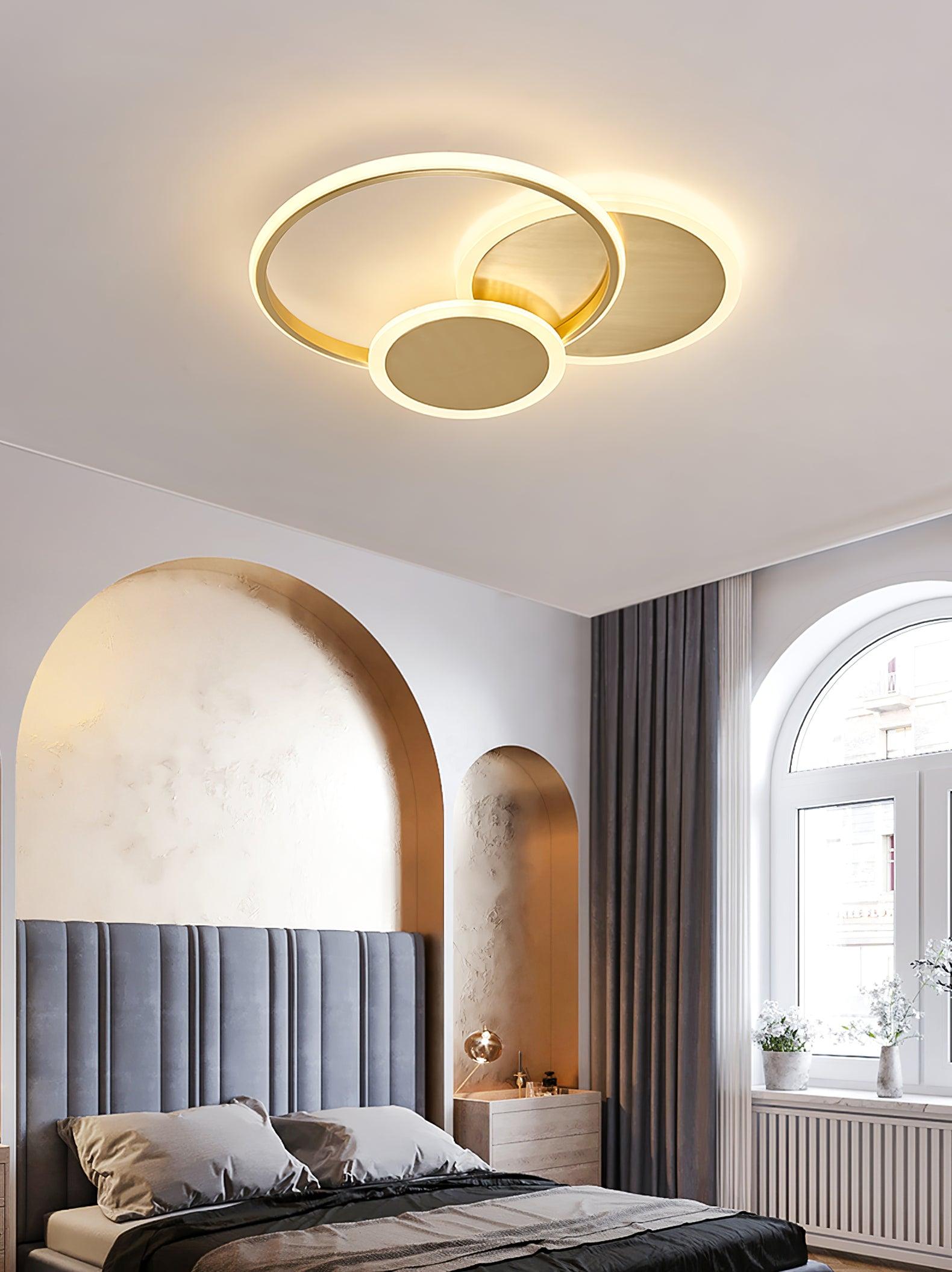 Modern Brass Interlocking Rings LED Ceiling Light Contemporary Flush Mount Fixture for Bedroom