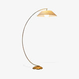 Contemporary Arched Floor Lamp Gold Finish with White Linen Cotton Shade