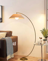 Contemporary Arched Floor Lamp Gold Finish with White Linen Cotton Shade