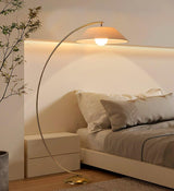 Contemporary Arched Floor Lamp Gold Finish with White Linen Cotton Shade