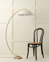 Contemporary Arched Floor Lamp Gold Finish with White Linen Cotton Shade
