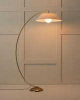 Contemporary Arched Floor Lamp Gold Finish with White Linen Cotton Shade