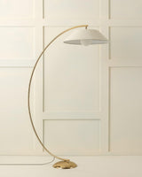 Contemporary Arched Floor Lamp Gold Finish with White Linen Cotton Shade
