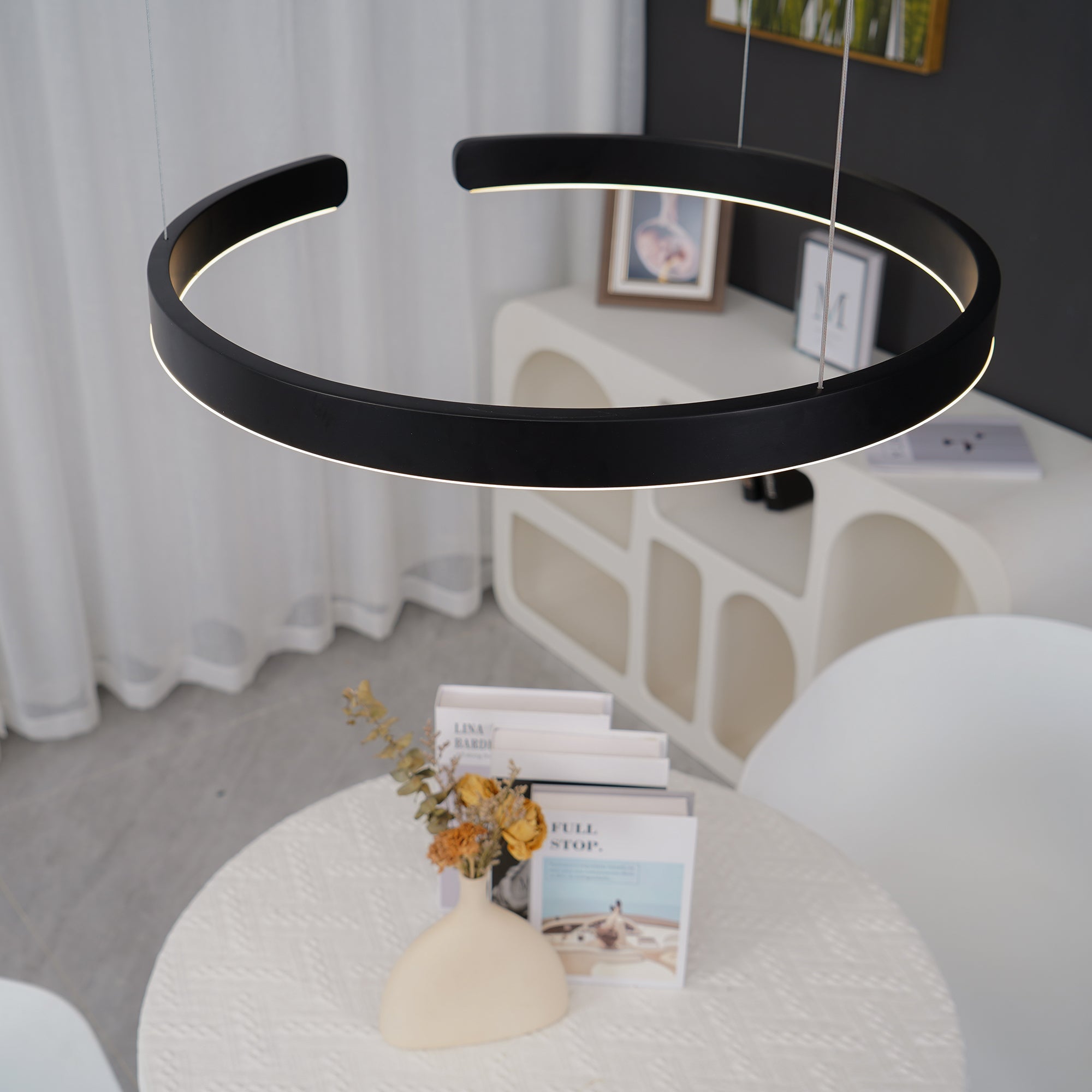 Modern LED Ring Pendant Light Circular Minimalist Chandelier for Living Room and Bedroom