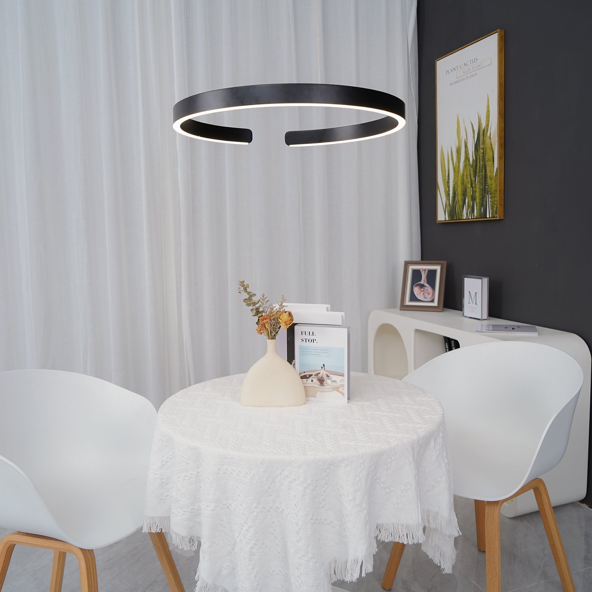 Modern LED Ring Pendant Light Circular Minimalist Chandelier for Living Room and Bedroom