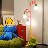 Retro Modern Memphis Style Geometric Floor Lamp with Colorful Accents and Rounded Glass Globe