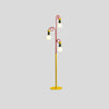 Retro Modern Memphis Style Geometric Floor Lamp with Colorful Accents and Rounded Glass Globe
