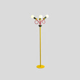 Retro Modern Memphis Style Geometric Floor Lamp with Colorful Accents and Rounded Glass Globe