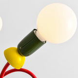 Retro Modern Memphis Style Geometric Floor Lamp with Colorful Accents and Rounded Glass Globe