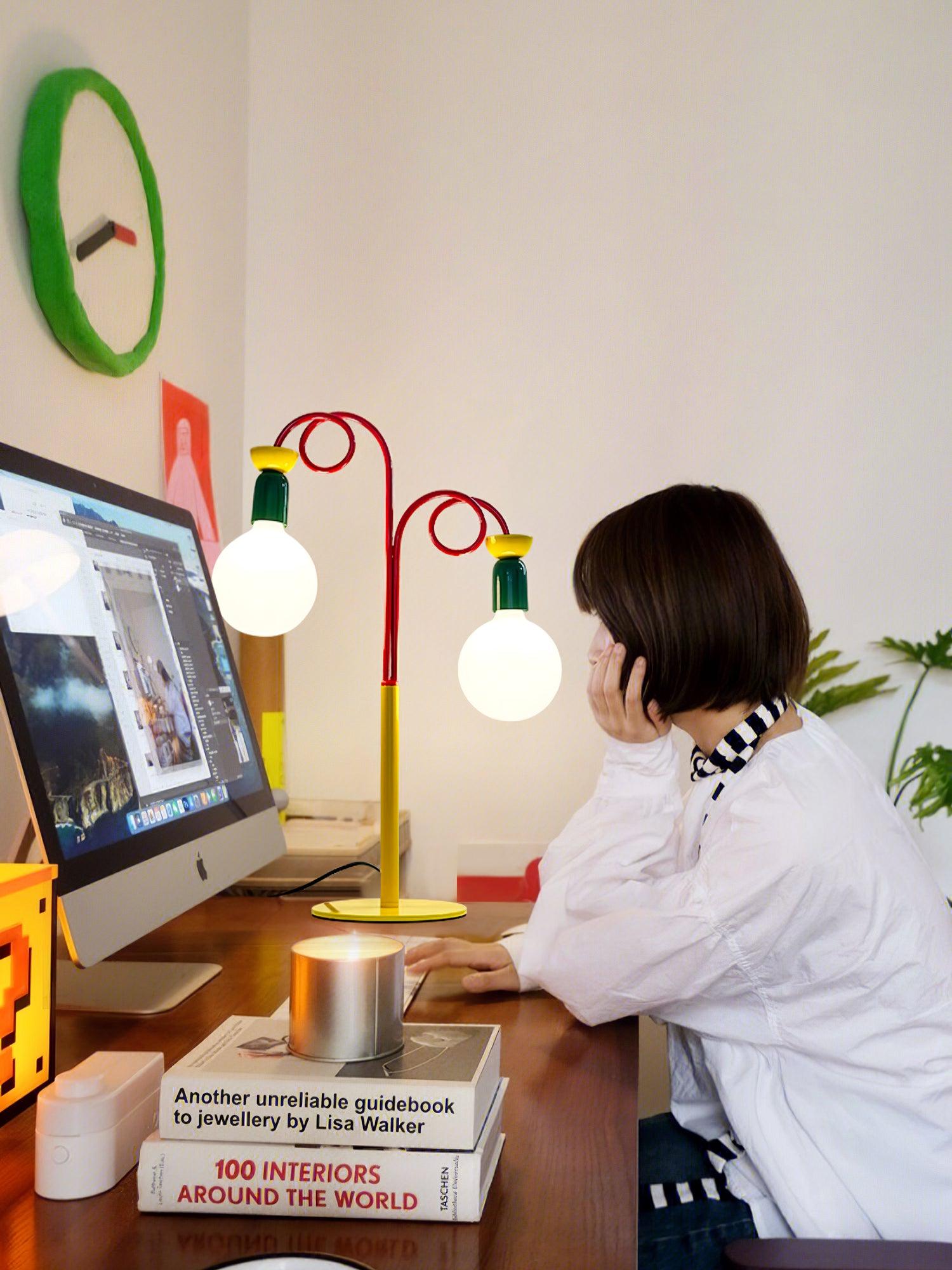 Modern Colorful Geometric Bedside Lamp with Frosted Glass Globe Shade