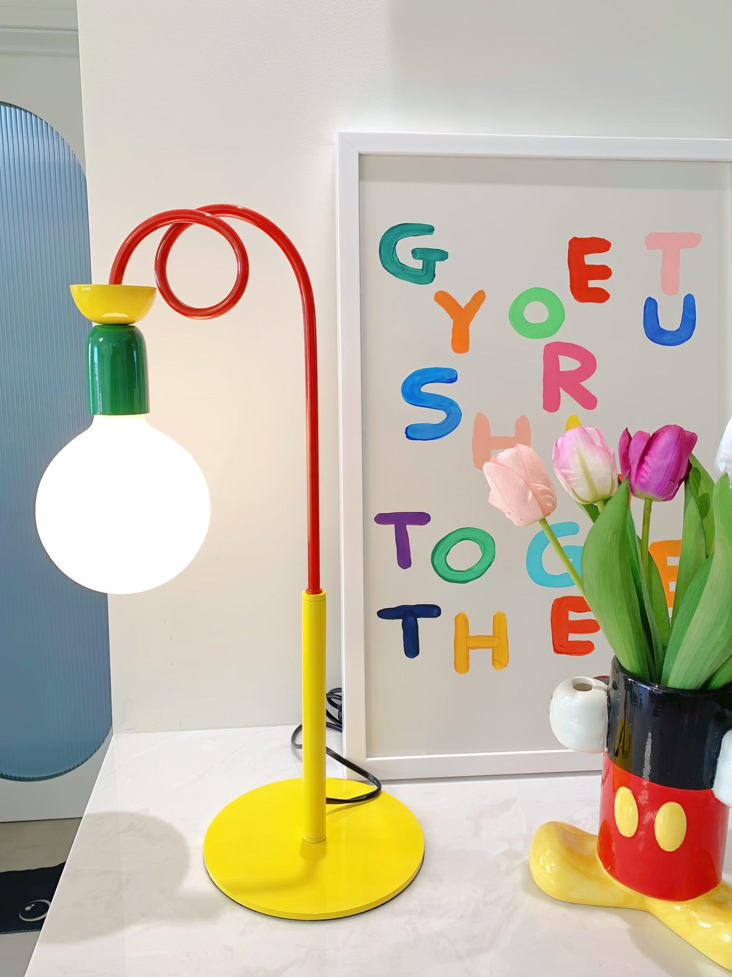 Modern Colorful Geometric Bedside Lamp with Frosted Glass Globe Shade