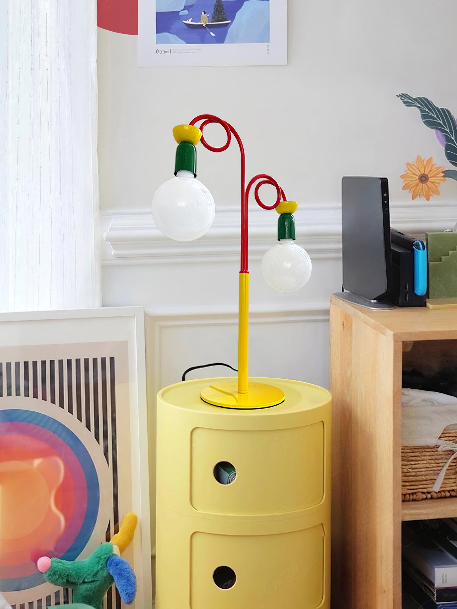 Modern Colorful Geometric Bedside Lamp with Frosted Glass Globe Shade