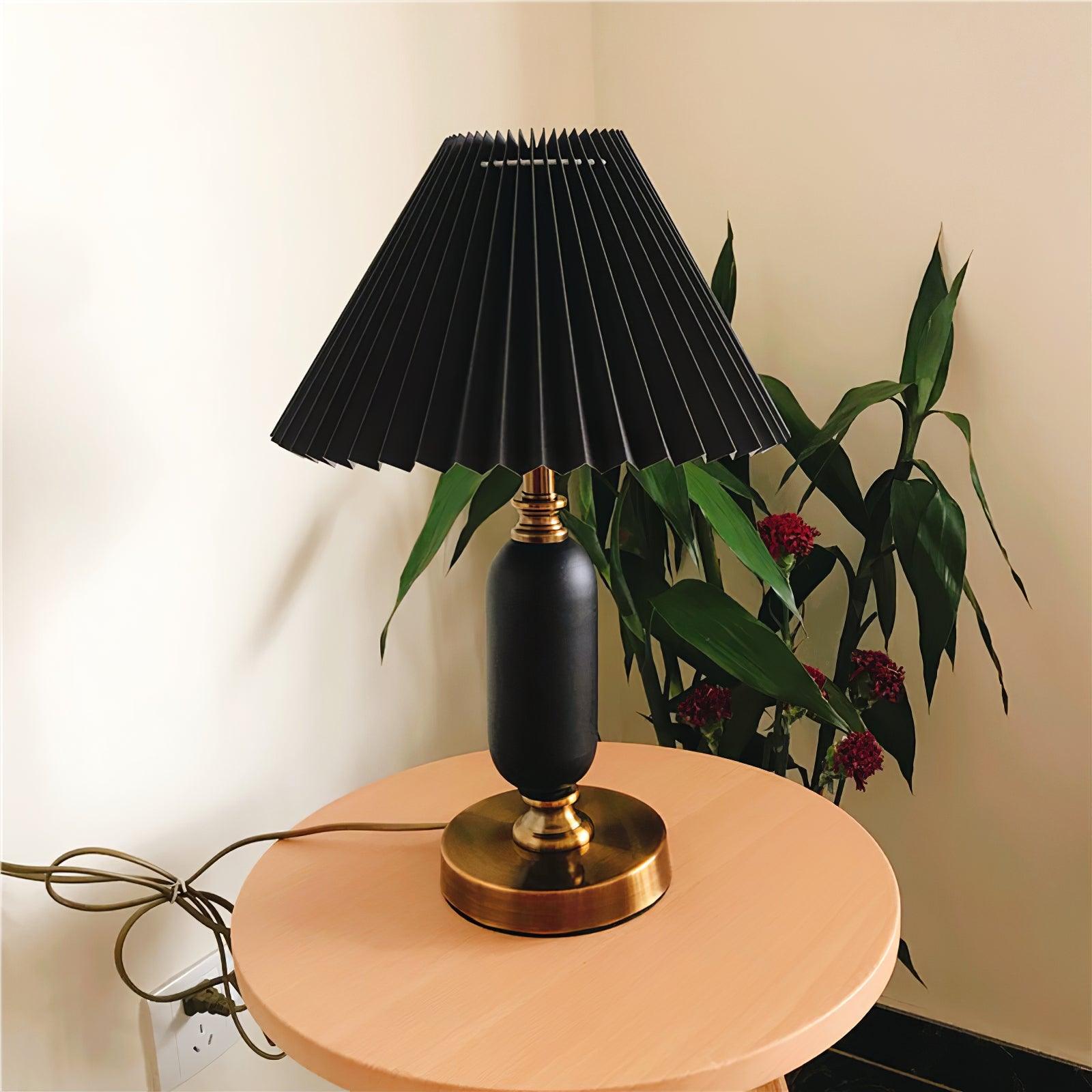 Vintage Antique Brass Table Lamp with Tapered Fabric Shade Classic Desk Light for Bedroom Office
