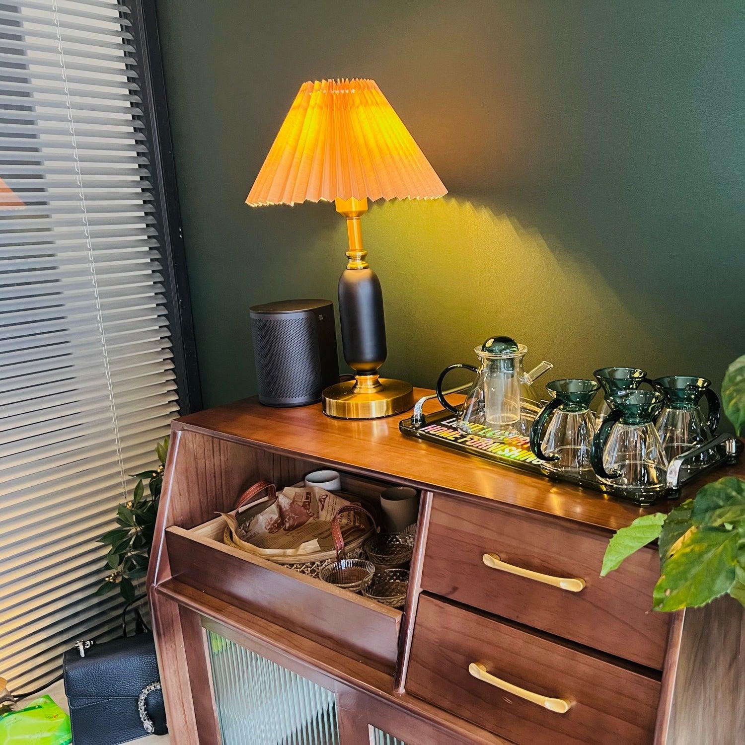 Vintage Antique Brass Table Lamp with Tapered Fabric Shade Classic Desk Light for Bedroom Office