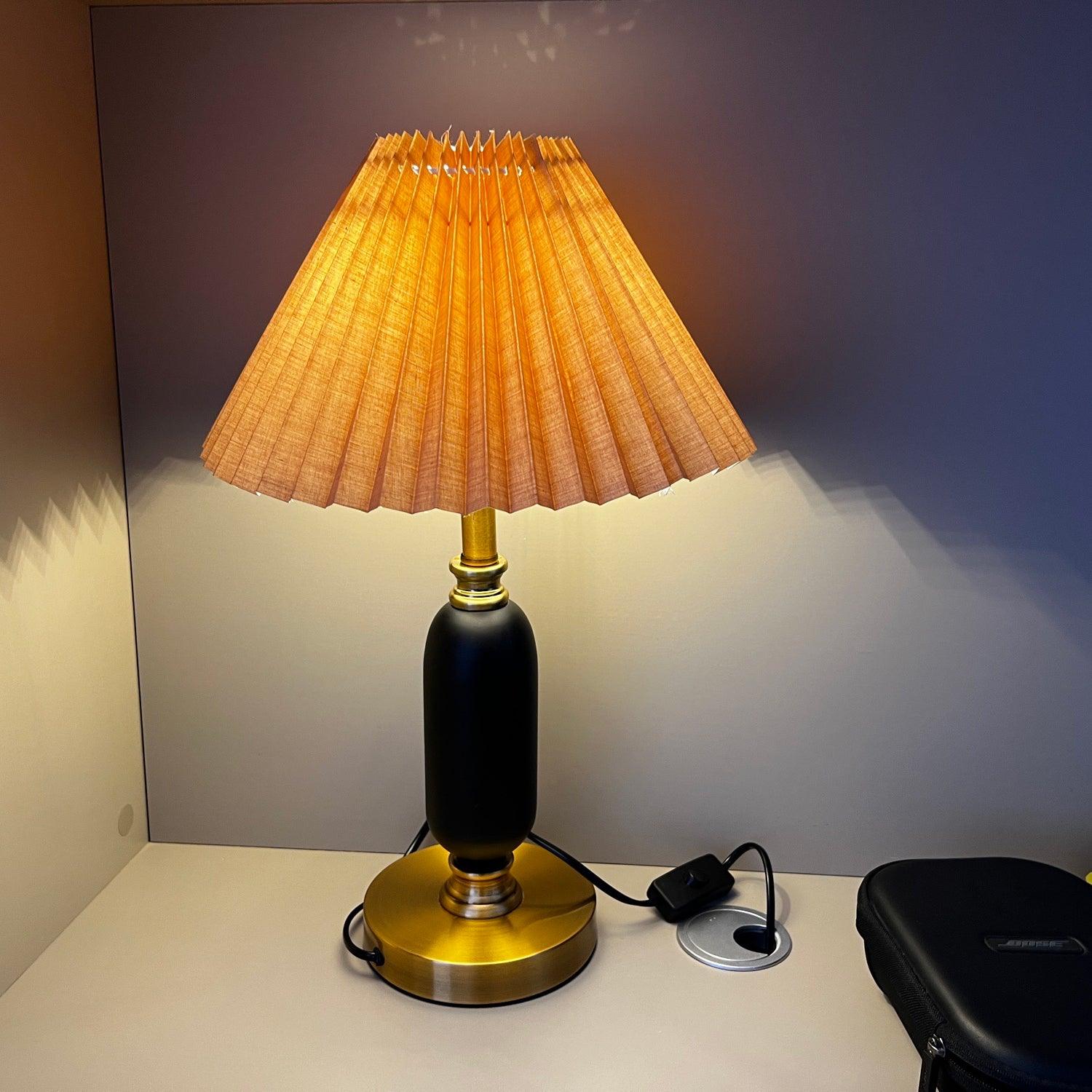 Vintage Antique Brass Table Lamp with Tapered Fabric Shade Classic Desk Light for Bedroom Office