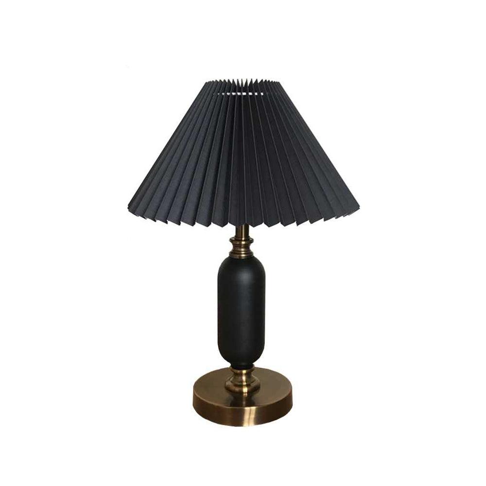 Vintage Antique Brass Table Lamp with Tapered Fabric Shade Classic Desk Light for Bedroom Office