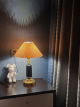 Vintage Antique Brass Table Lamp with Tapered Fabric Shade Classic Desk Light for Bedroom Office