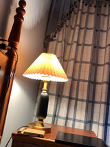 Vintage Antique Brass Table Lamp with Tapered Fabric Shade Classic Desk Light for Bedroom Office