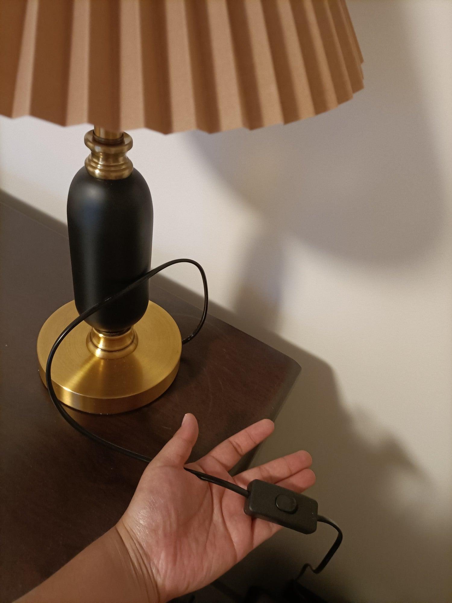 Vintage Antique Brass Table Lamp with Tapered Fabric Shade Classic Desk Light for Bedroom Office