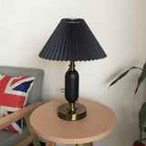 Vintage Antique Brass Table Lamp with Tapered Fabric Shade Classic Desk Light for Bedroom Office