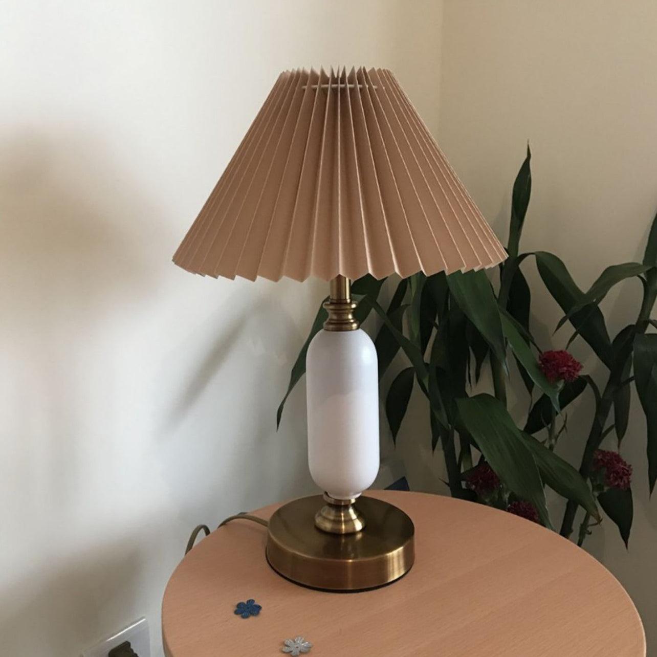 Vintage Antique Brass Table Lamp with Tapered Fabric Shade Classic Desk Light for Bedroom Office