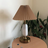 Vintage Antique Brass Table Lamp with Tapered Fabric Shade Classic Desk Light for Bedroom Office
