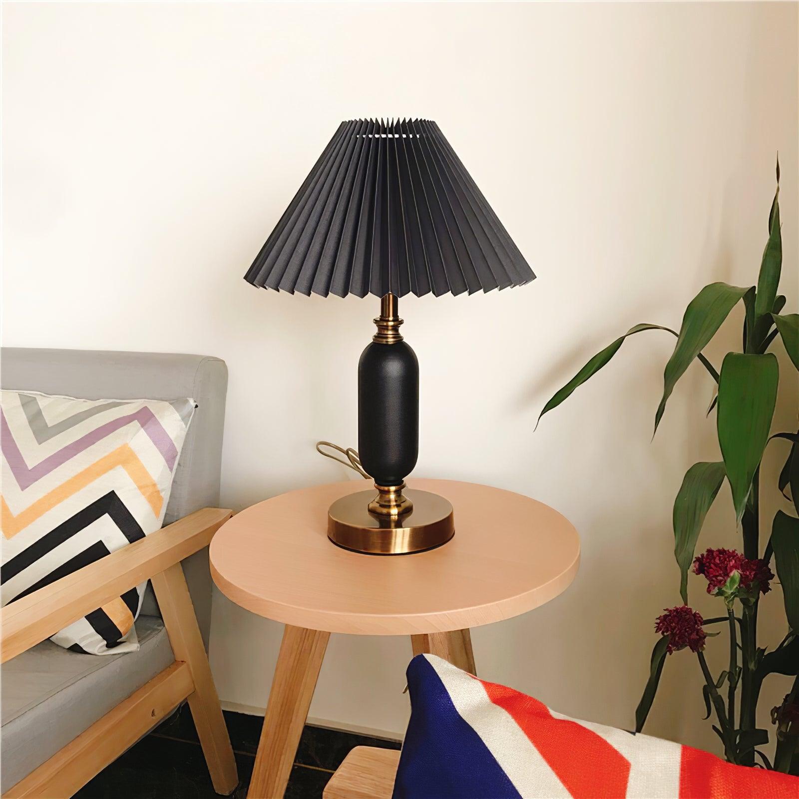 Vintage Antique Brass Table Lamp with Tapered Fabric Shade Classic Desk Light for Bedroom Office