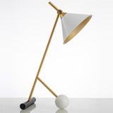 Modern Marble Table Lamp with Conical Shade and Orb Accent for Elegant Bedside and Study Lighting