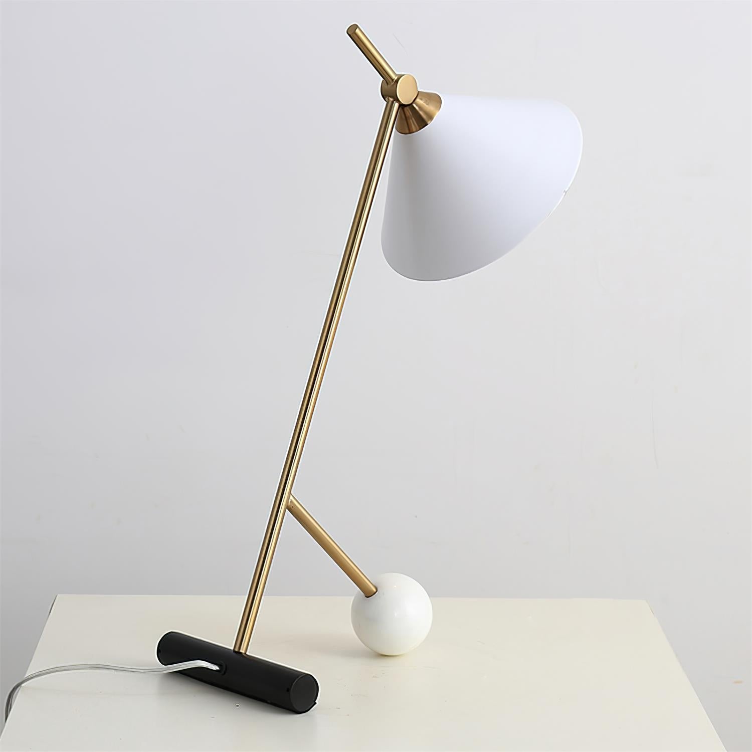 Modern Marble Table Lamp with Conical Shade and Orb Accent for Elegant Bedside and Study Lighting
