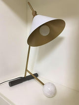 Modern Marble Table Lamp with Conical Shade and Orb Accent for Elegant Bedside and Study Lighting