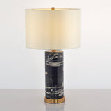 Modern Marble Bedside Table Lamp Gold Metal Finish with White Fabric Drum Shade