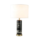 Modern Marble Bedside Table Lamp Gold Metal Finish with White Fabric Drum Shade