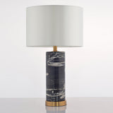 Modern Marble Bedside Table Lamp Gold Metal Finish with White Fabric Drum Shade