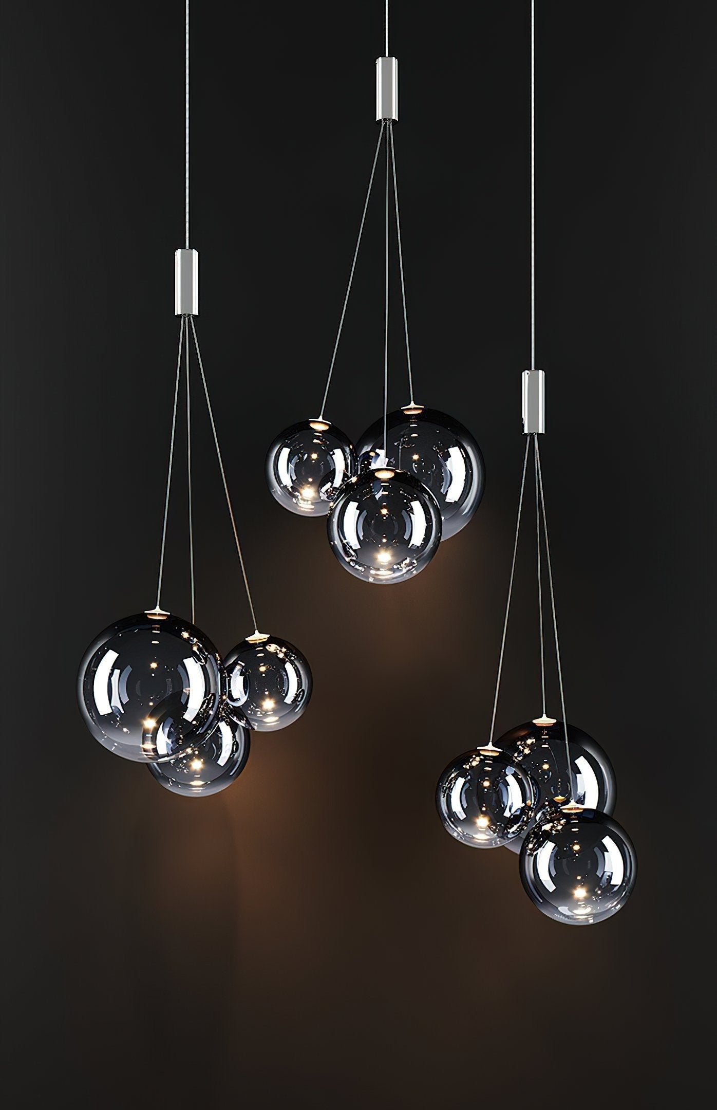 artistic-led-cluster-bubble-pendant-lamp-with-chrome-accents-and-glass-spheres