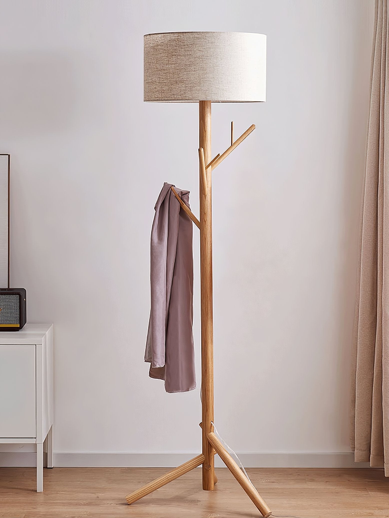 modern-ash-wood-tripod-floor-lamp-with-integrated-coat-rack-and-fabric-shade