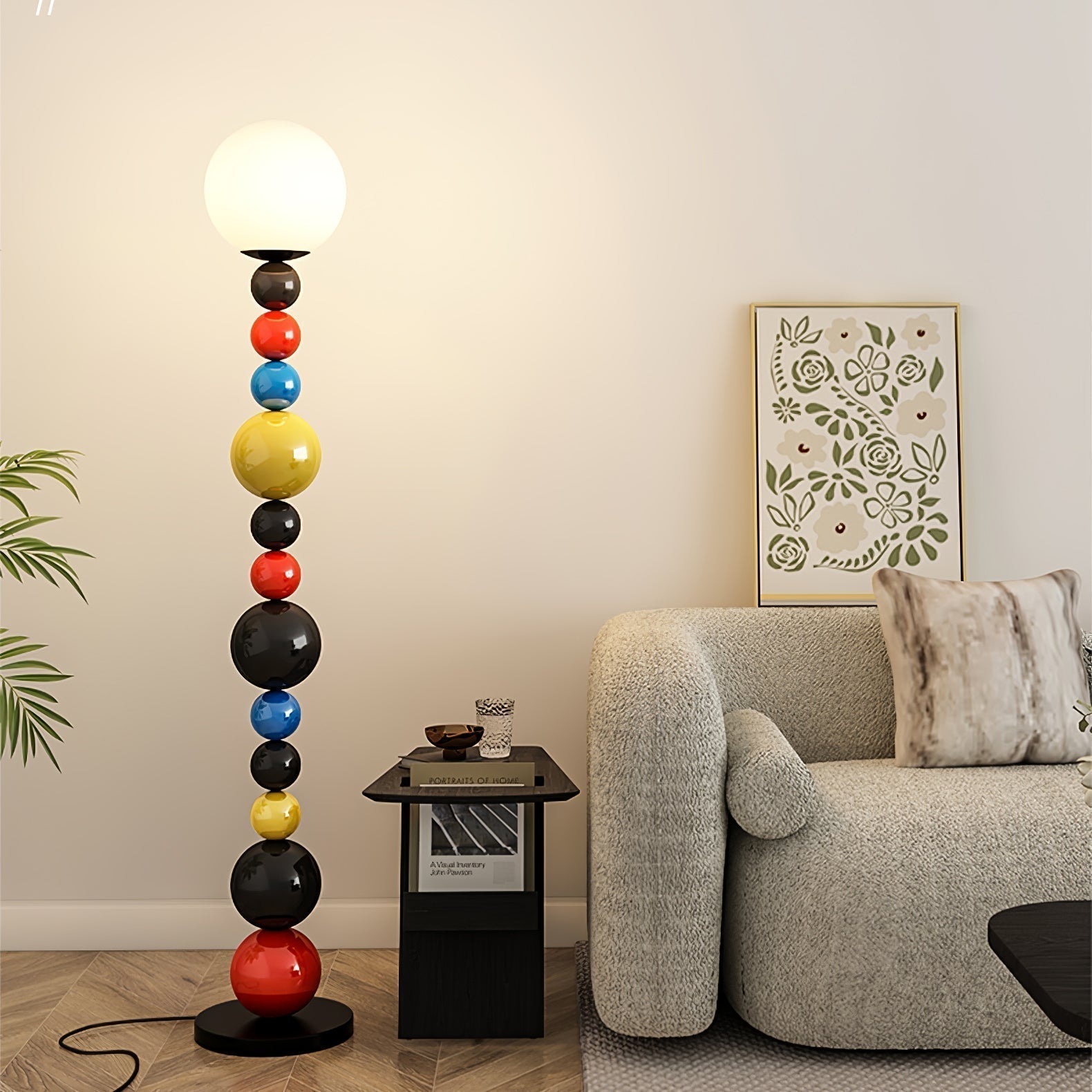 Modern Round Glass Globe Floor Lamp Colorful Metal Standing Reading Light for Indoor Use