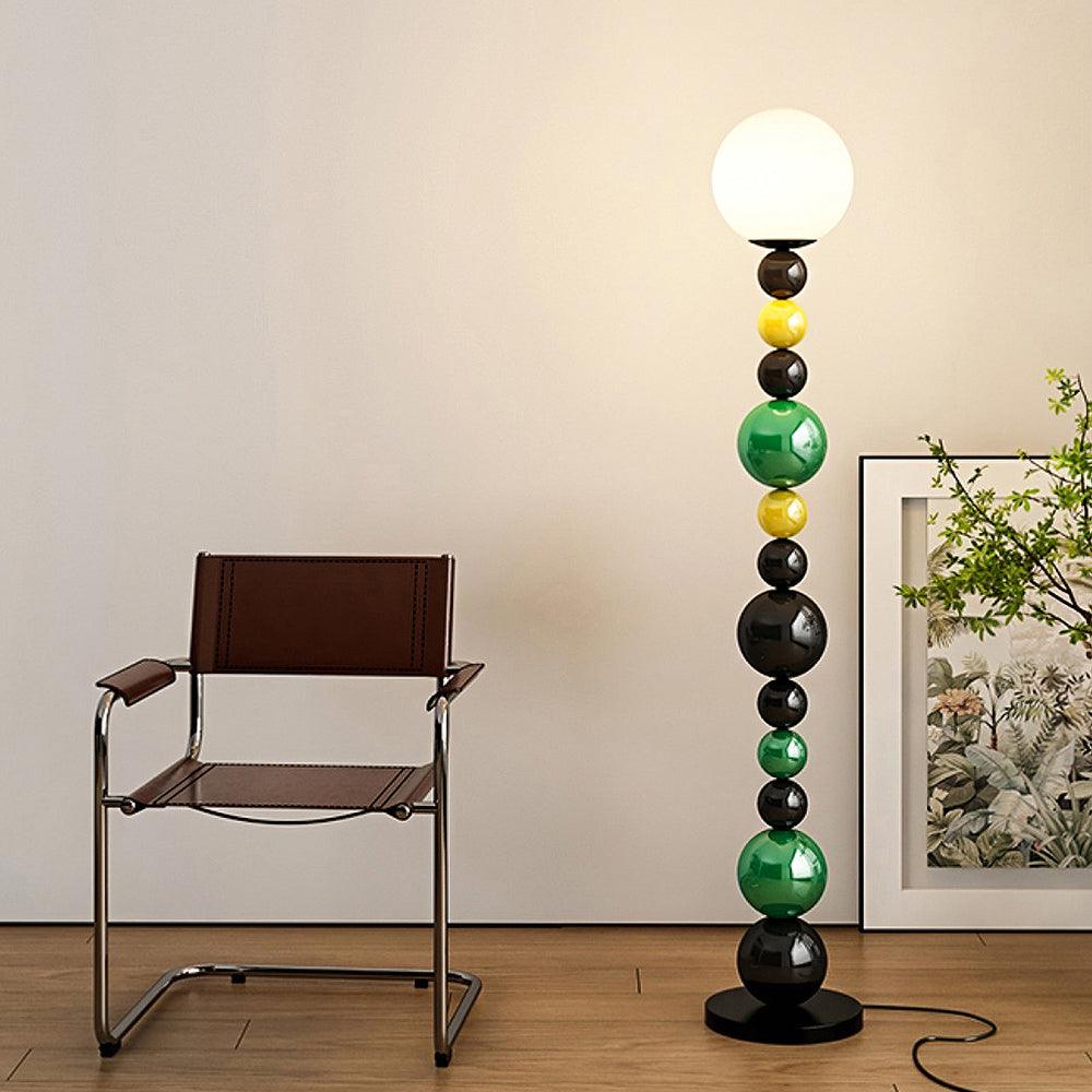 Modern Round Glass Globe Floor Lamp Colorful Metal Standing Reading Light for Indoor Use
