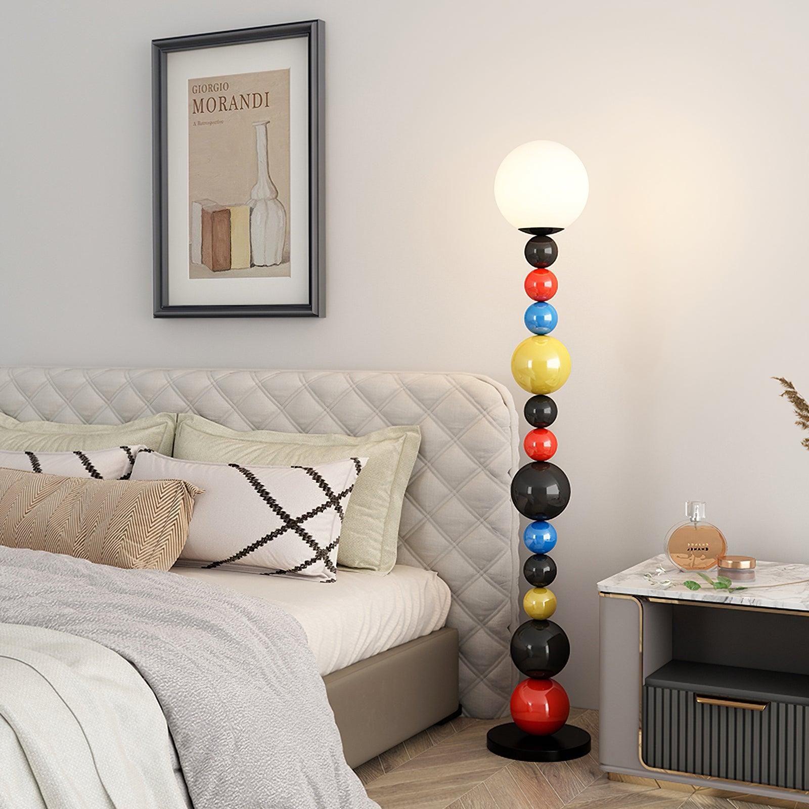 Modern Round Glass Globe Floor Lamp Colorful Metal Standing Reading Light for Indoor Use