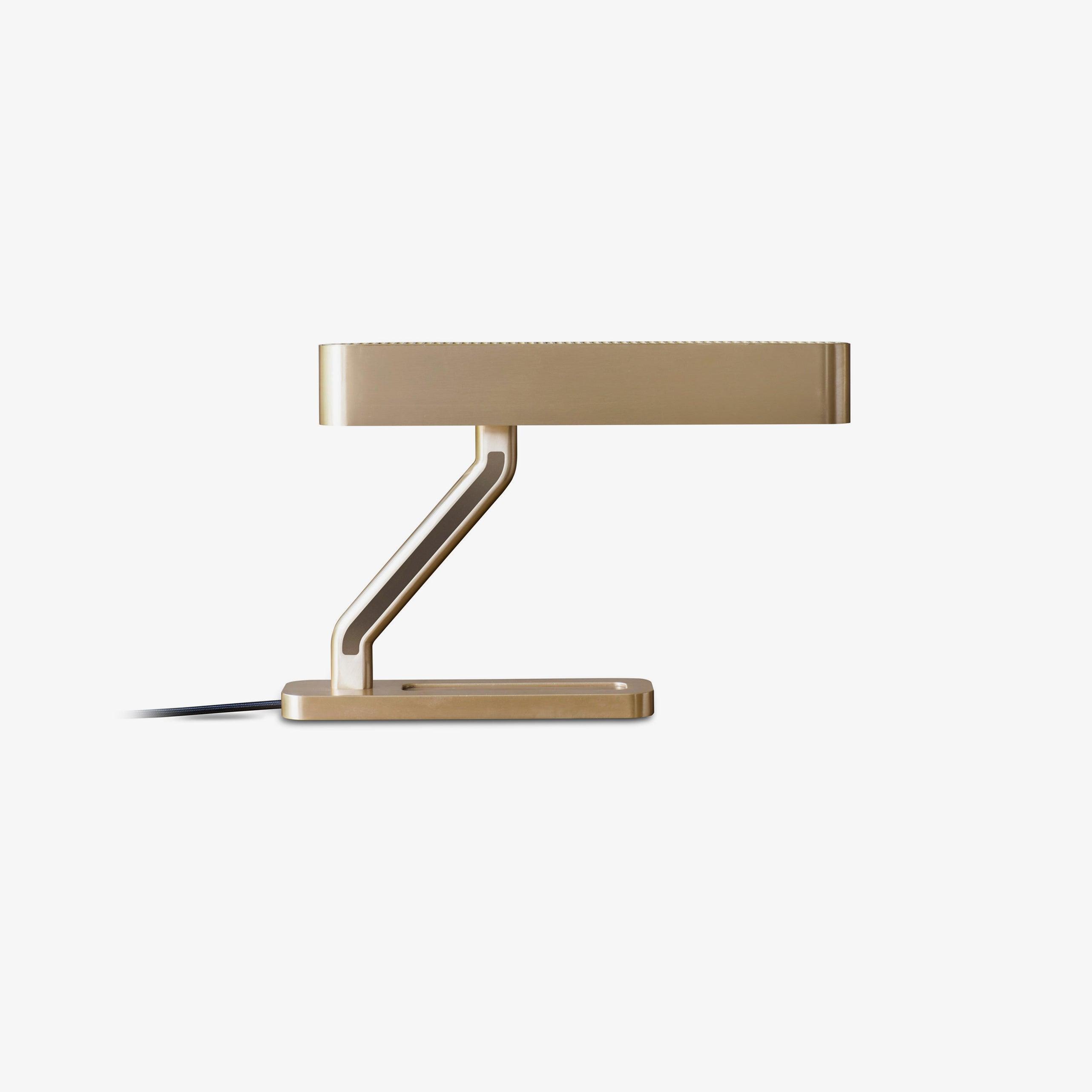 Modern Industrial Brass Table Lamp with Integrated LED and Built in Pen Tray