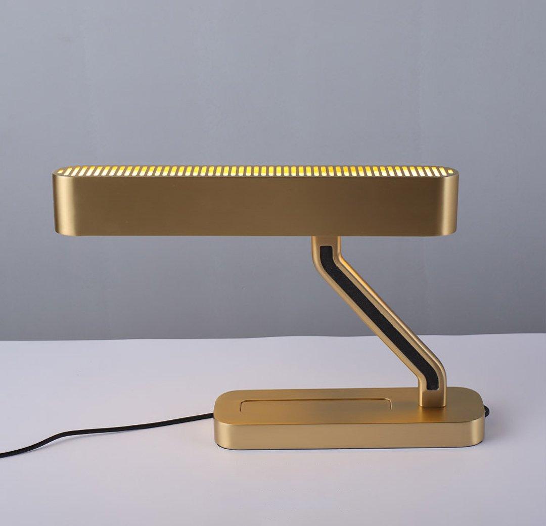Modern Industrial Brass Table Lamp with Integrated LED and Built in Pen Tray