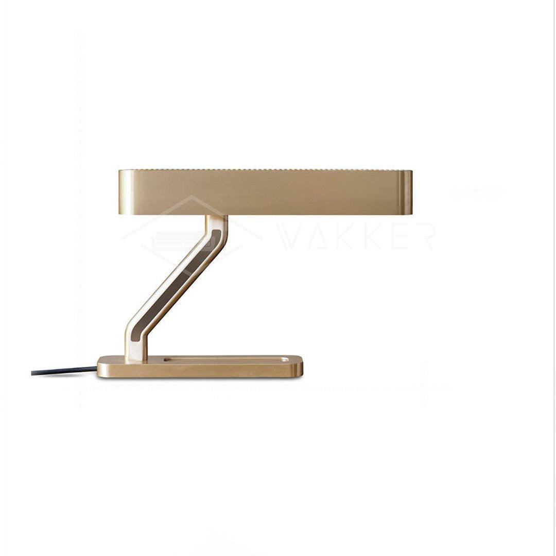 Modern Industrial Brass Table Lamp with Integrated LED and Built in Pen Tray