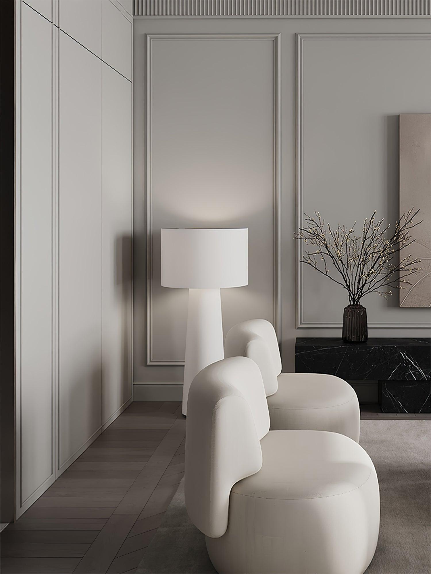 Modern Column White Fabric Floor Lamp Elegant Minimalist Cylinder Standing Light