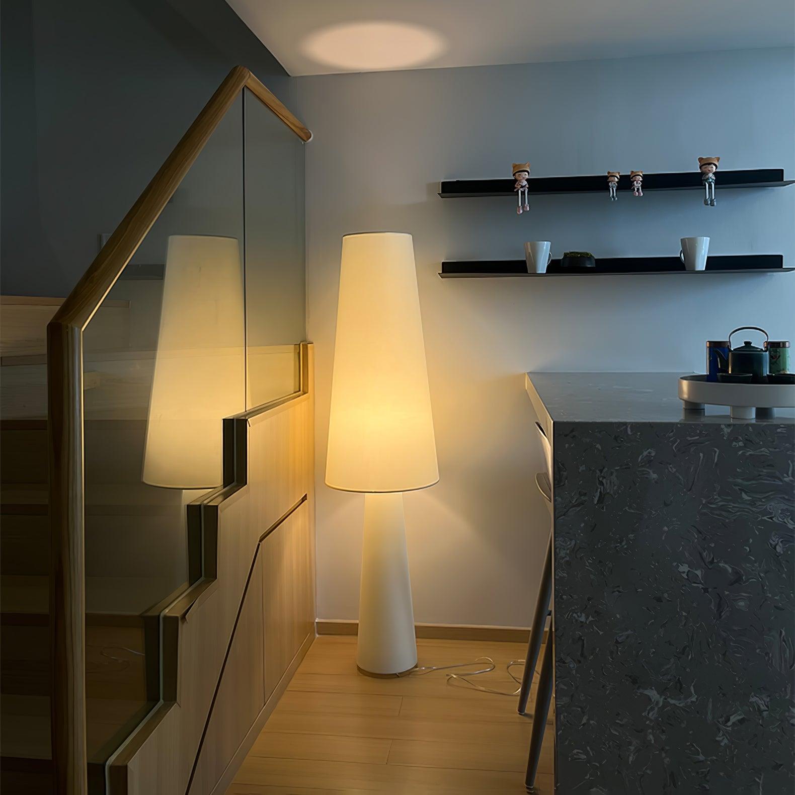 Modern Column White Fabric Floor Lamp Elegant Minimalist Cylinder Standing Light