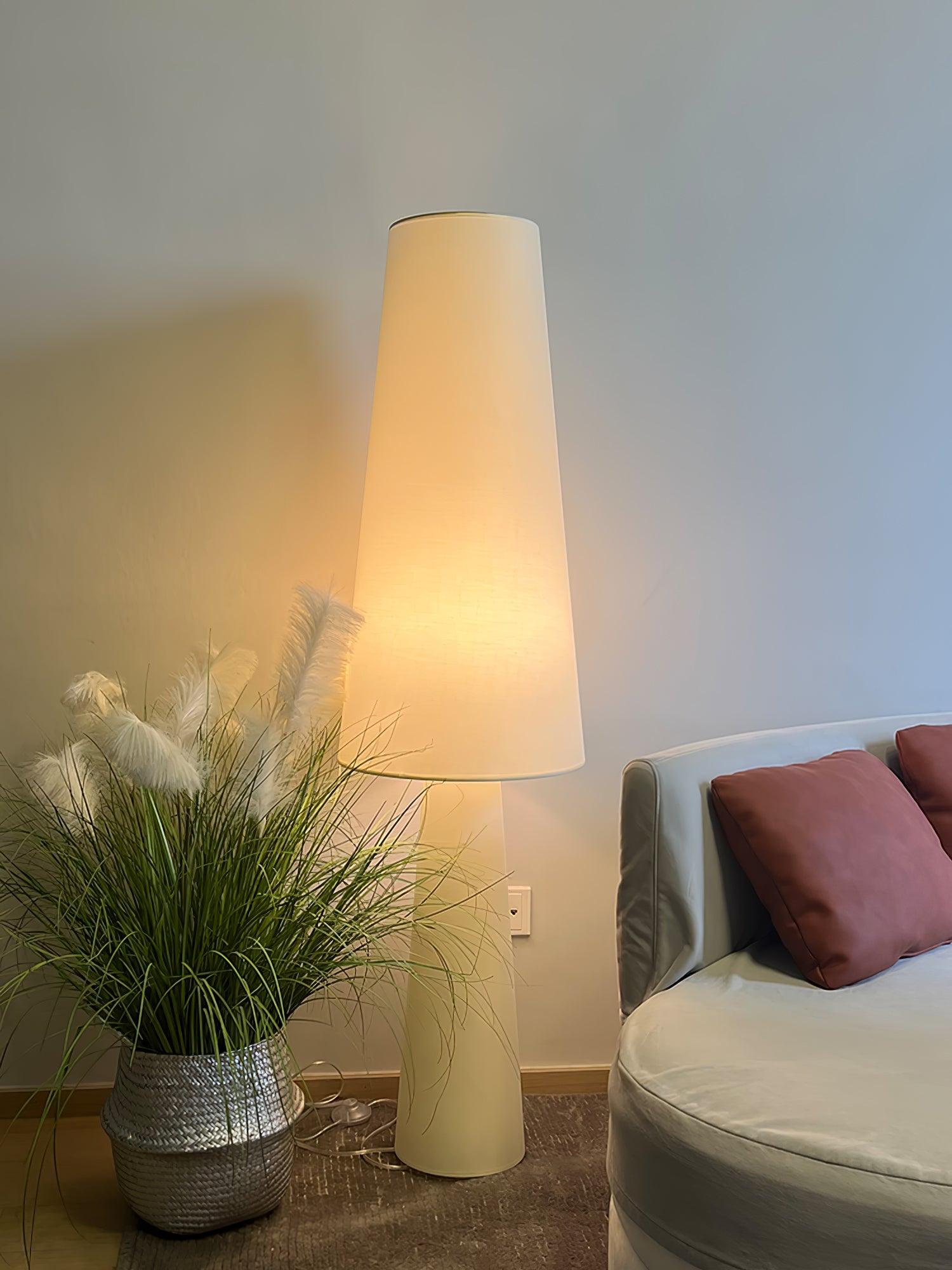 Modern Column White Fabric Floor Lamp Elegant Minimalist Cylinder Standing Light