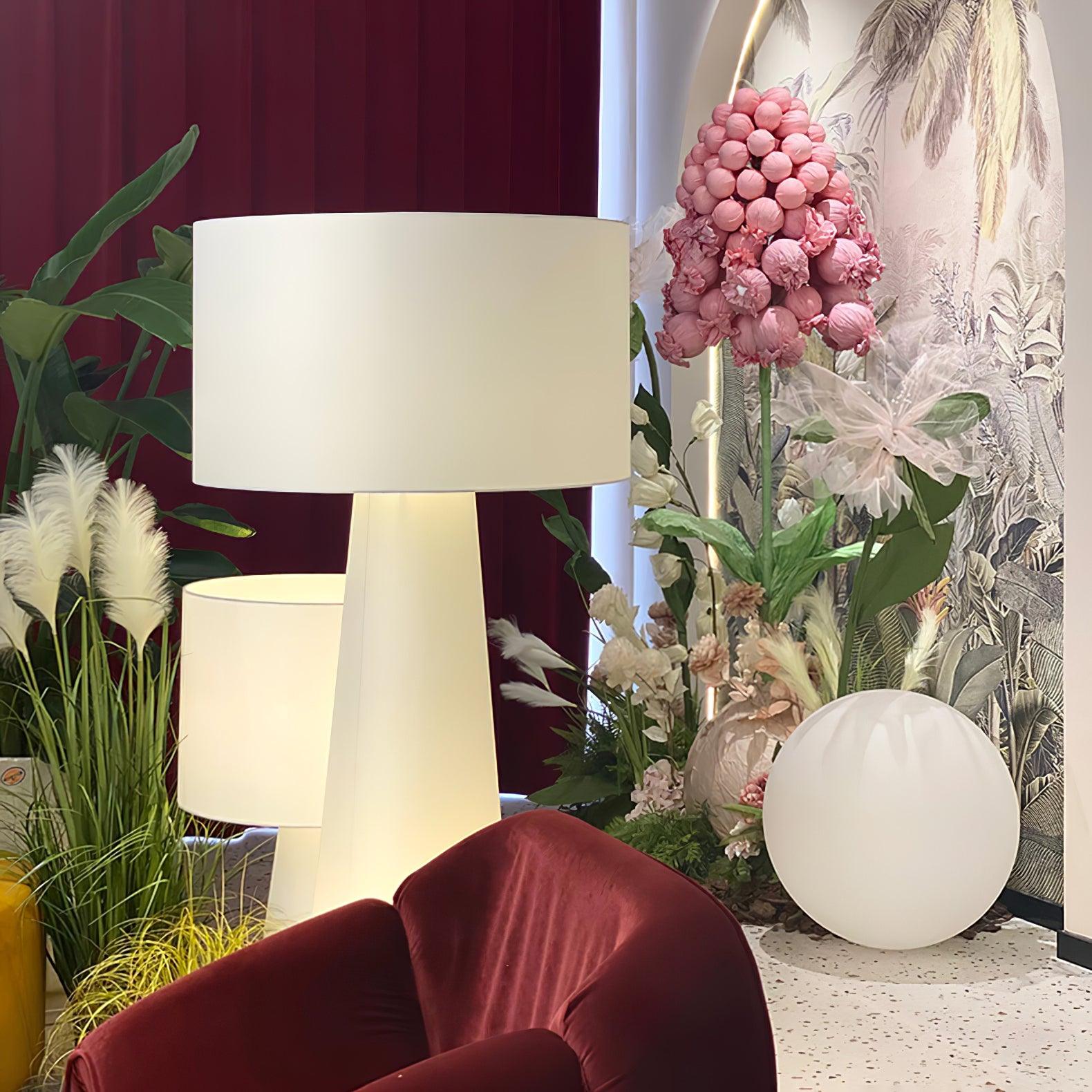 Modern Column White Fabric Floor Lamp Elegant Minimalist Cylinder Standing Light