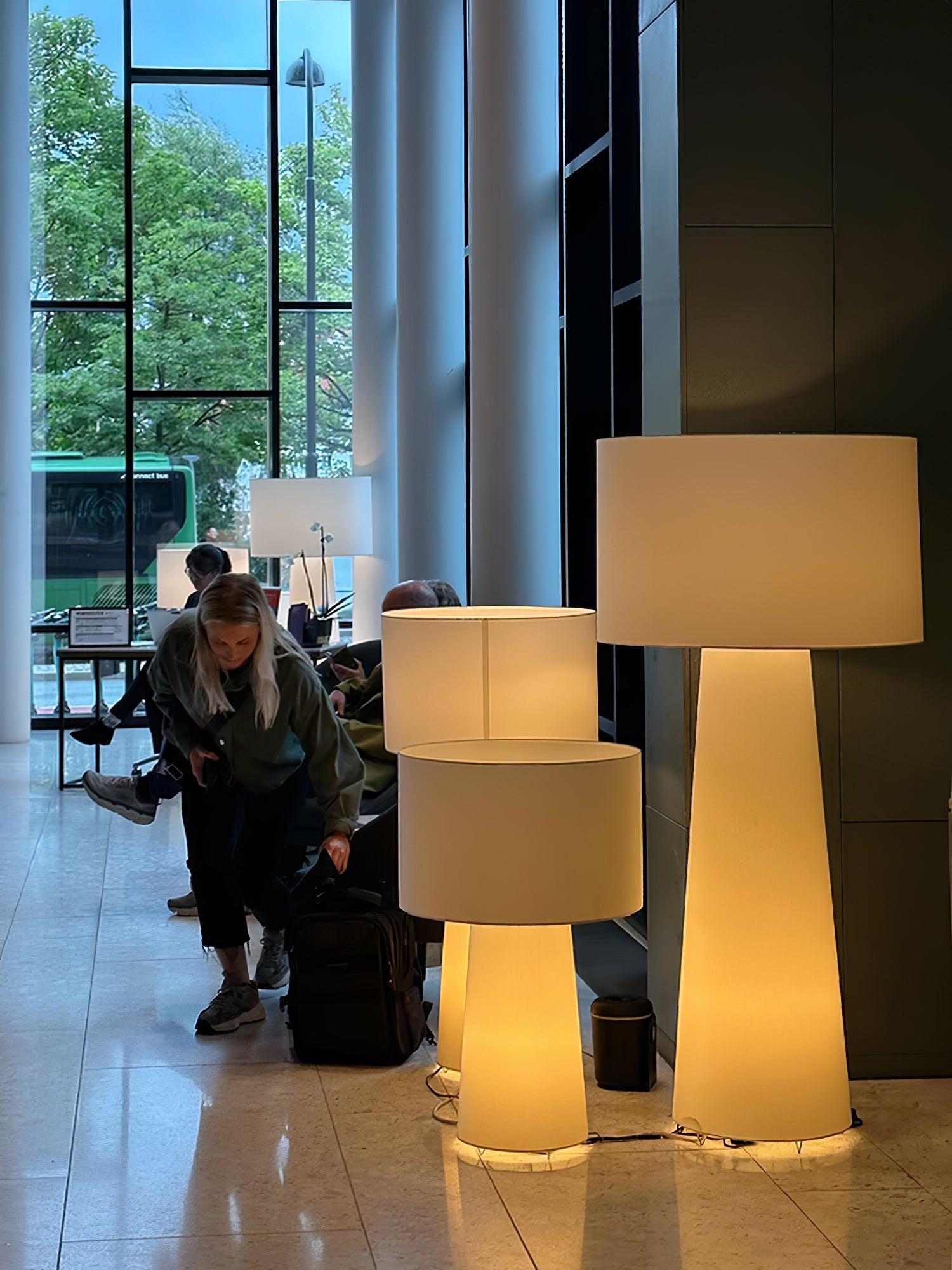 Modern Column White Fabric Floor Lamp Elegant Minimalist Cylinder Standing Light