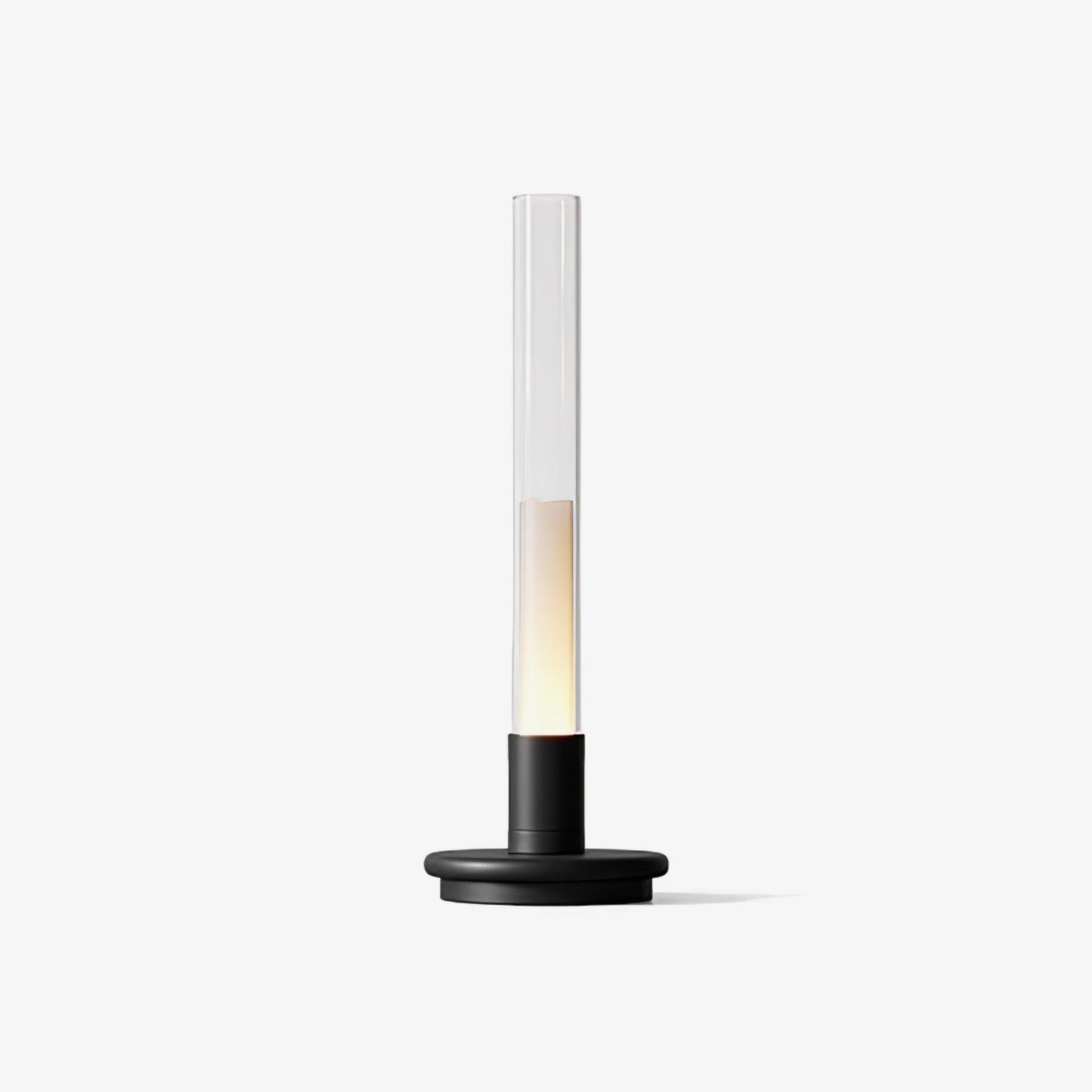 Minimalist Rechargeable Column Table Lamp Cordless Bedside Reading Light with Black Metal Body