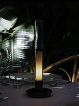 Minimalist Rechargeable Column Table Lamp Cordless Bedside Reading Light with Black Metal Body