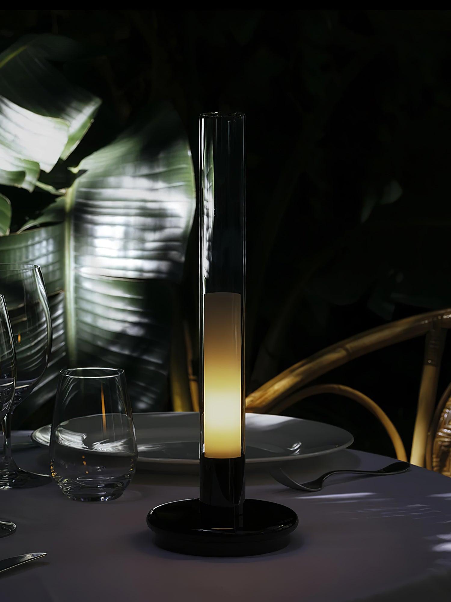 Minimalist Rechargeable Column Table Lamp Cordless Bedside Reading Light with Black Metal Body