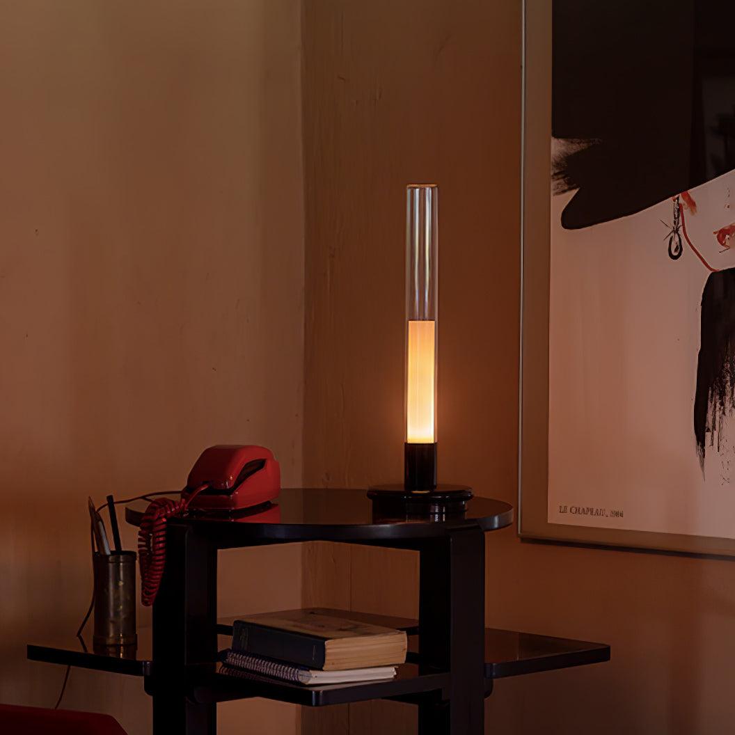 Minimalist Rechargeable Column Table Lamp Cordless Bedside Reading Light with Black Metal Body